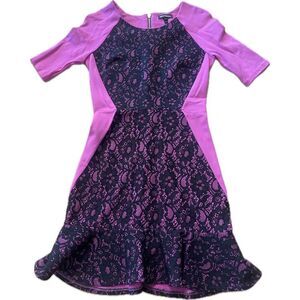 Juicy Couture Hot Pink and Black Lace Retro Dress Scoop Neck Stretch Knit Women’